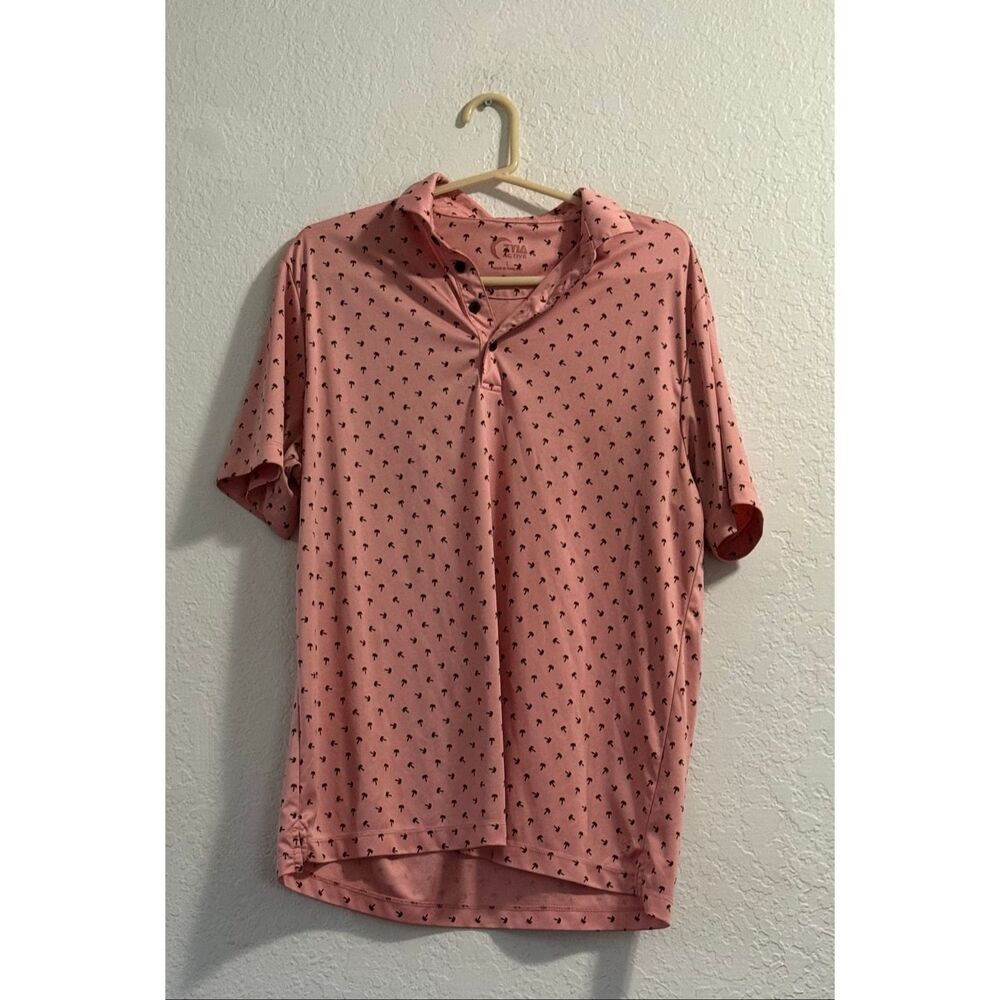 Zyia Polo Golf Shirt With palm Trees Salmon‎ Pink Men's L